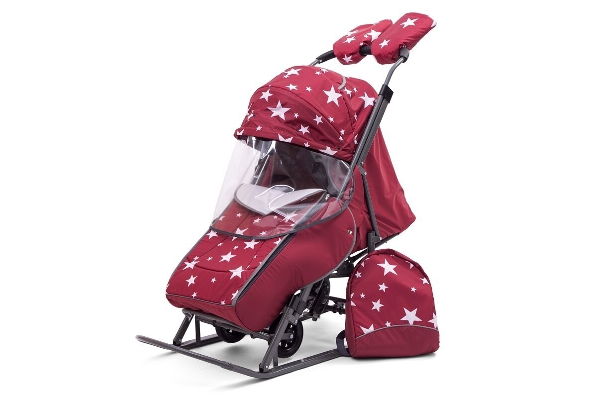 Санки-коляска детские зимние на колесах Pikate "Звёзды" модель 2021г.