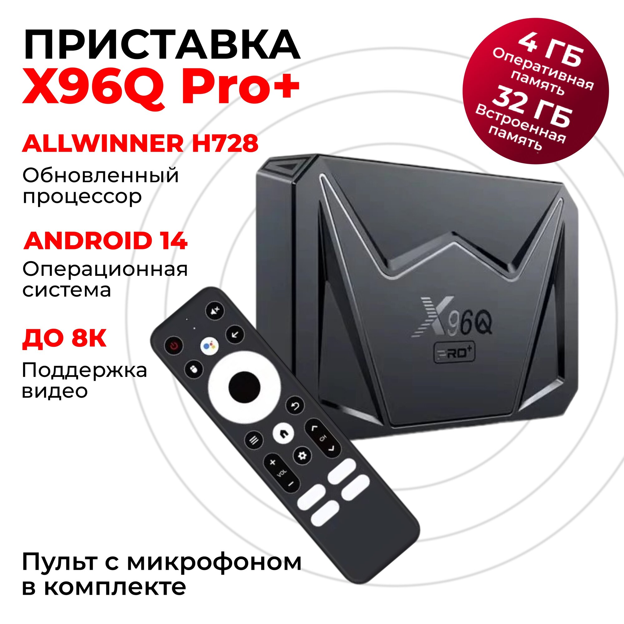 Смарт ТВ-приставка для телевизора X96Q Pro+ 4/32 на Android 14, новый медиаплеер на новом процессоре Allwinner H728