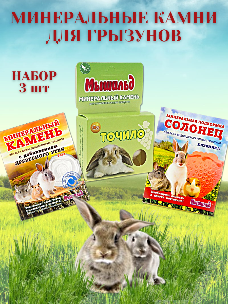 Набор минеральных камней Мышильд для грызунов 3 шт