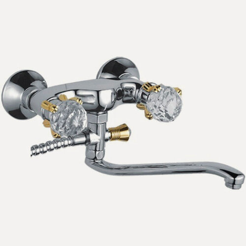 Изображение товара Смеситель Ledeme L2188 для ванны, латунь с душем, вентильный, хром/золотой