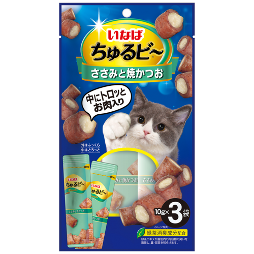 "Inaba Churu Bee" с куриным филе и тунцом Кацуо запеченное лакомство-трубочки для кошек