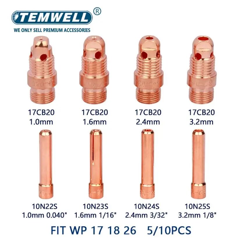 Сварочные цанги TEMWELL для горелки TIG WP17/18/26 2.4 mm 5Set 10Pcs
