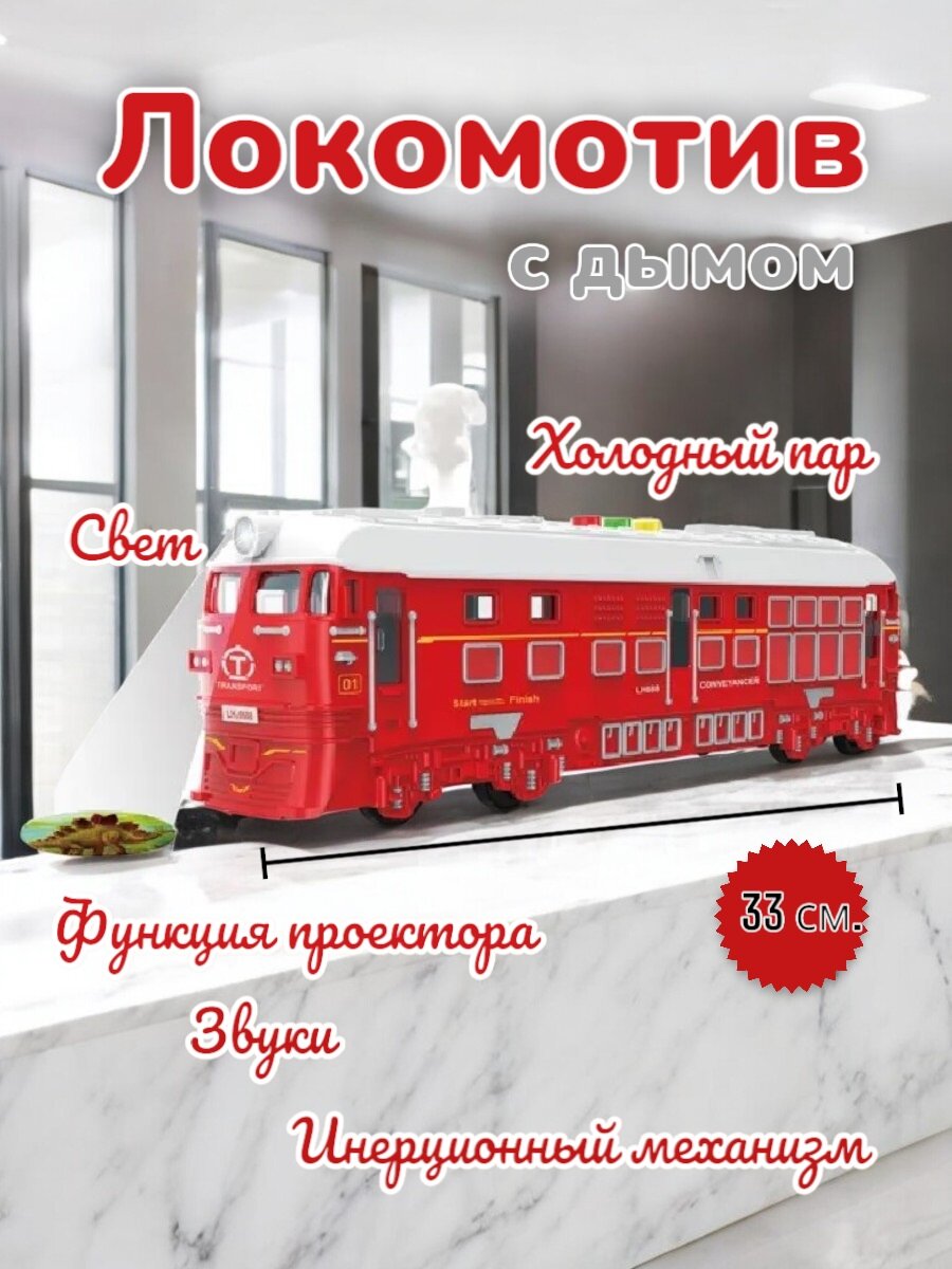 Локомотив поезд инерционный с дымом, светом, проектором и звуками 33 см. 2022-8B