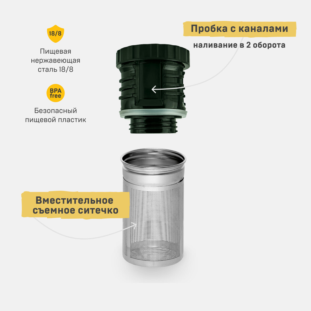 Арктика пробка для термоса с ситечком для заваривания чая и трав 106С, зеленая, запчасти для термоса — фото 1