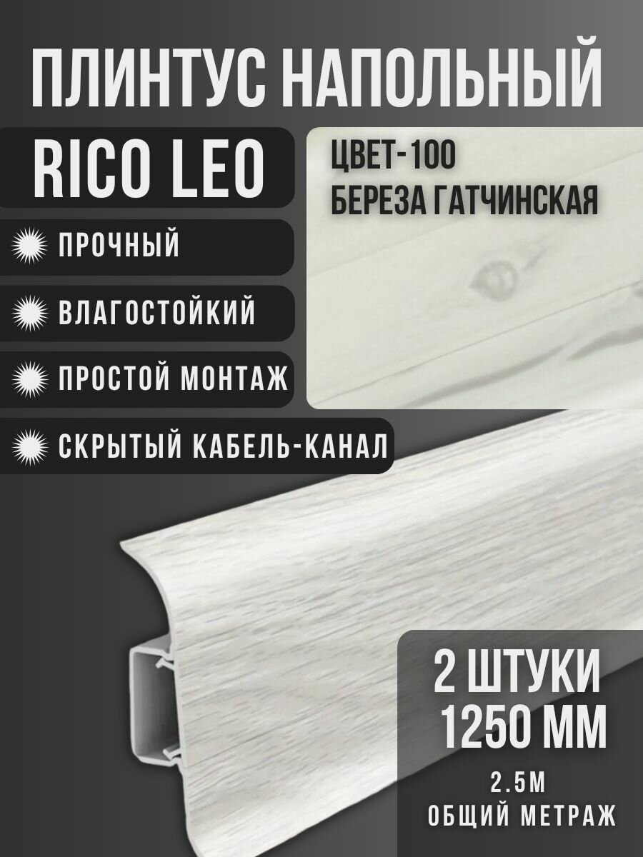 Плинтус Rico Leo №100 Береза гатчинская 2шт 1250мм, бренд Росмат, влагостойкий, ПВХ