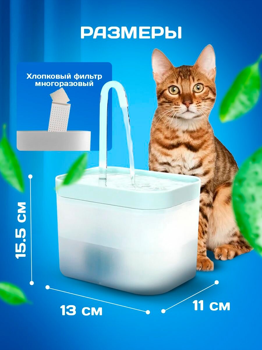 Автоматическая поилка 1,5 литра для кошек и собак/ Питьевой Фонтан для животных — фото 1