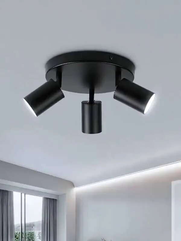 Светильник потолочный GU10, Круглый черный, 3 сменных держателя ламп GU10