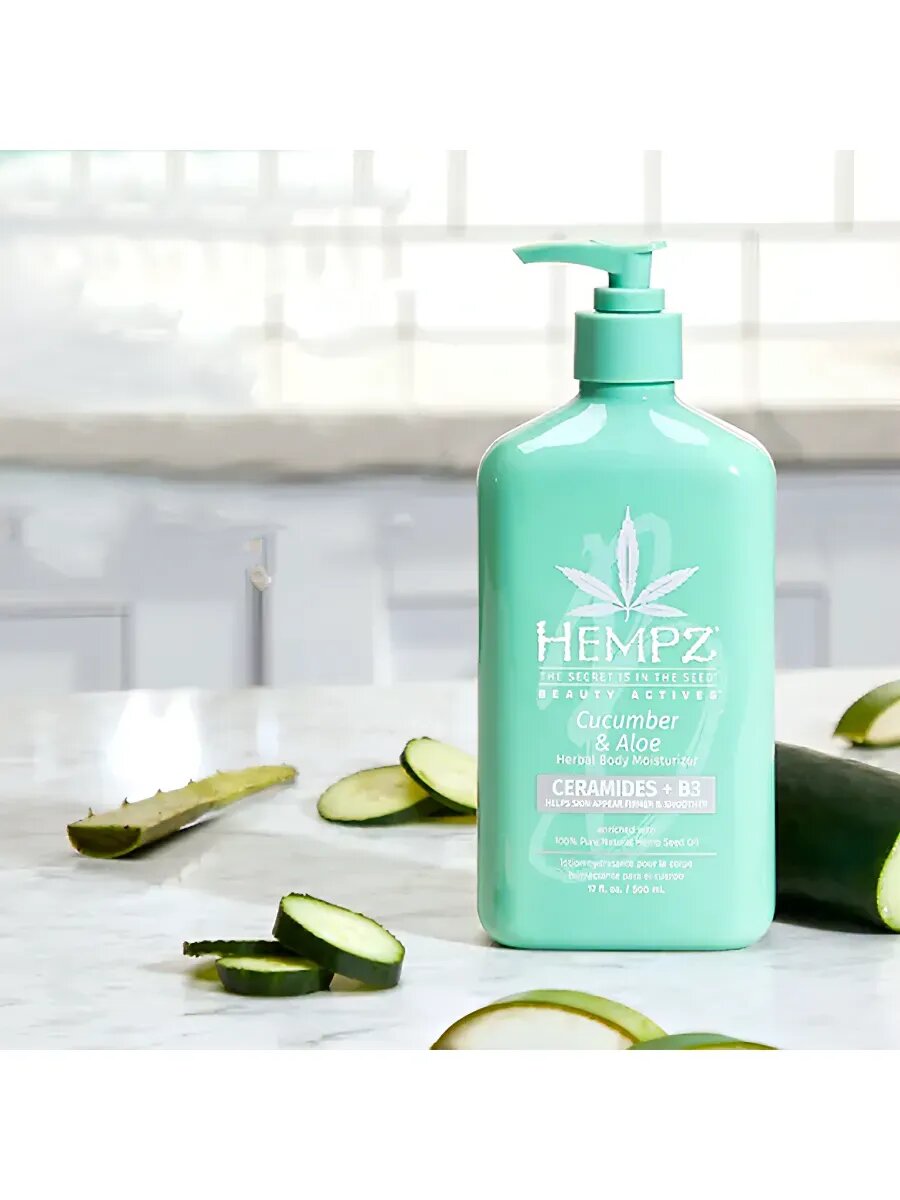Hempz Молочко для тела c церамидами и B3 Огурец и Алоэ Beauty Actives Cucumber & Aloe Moisturizer, 500мл
