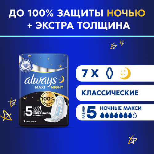 Гигиенические прокладки толстые с крылышками Always Maxi Night Extra, размер 5, 7 шт.