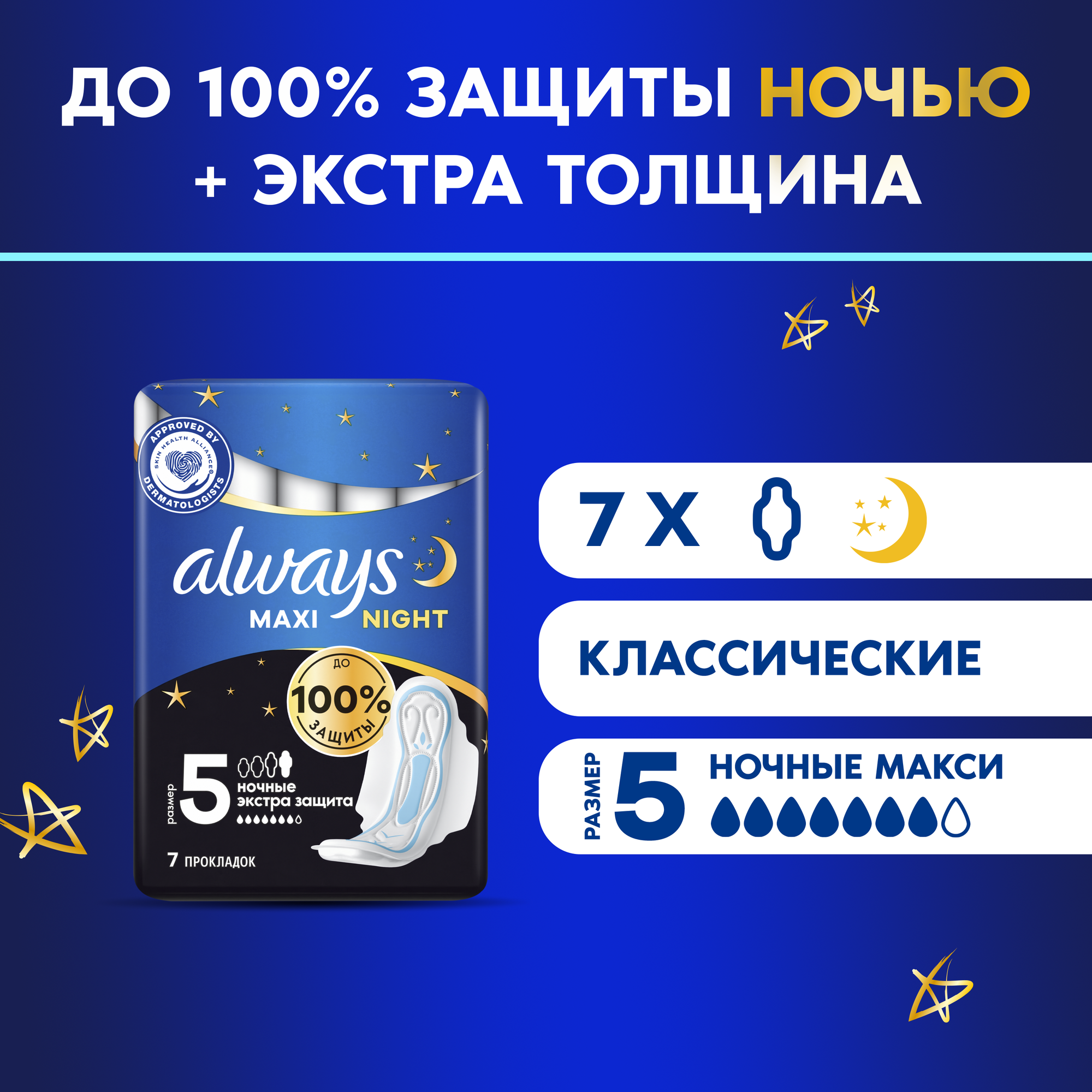 Гигиенические прокладки толстые с крылышками Always Maxi Night Extra размер 5 7 шт.