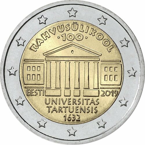 Эстония 2 евро 2019. 100 лет Тартускому университету эстония 2 евро 2022 150 лет эстонскому литературному обществу