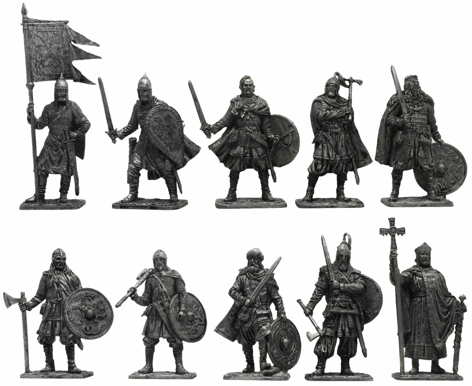 "Русские средневековые воины" №10-3ЕК (10 н/к) в картонной коробке набор оловянных солдатиков некрашенных