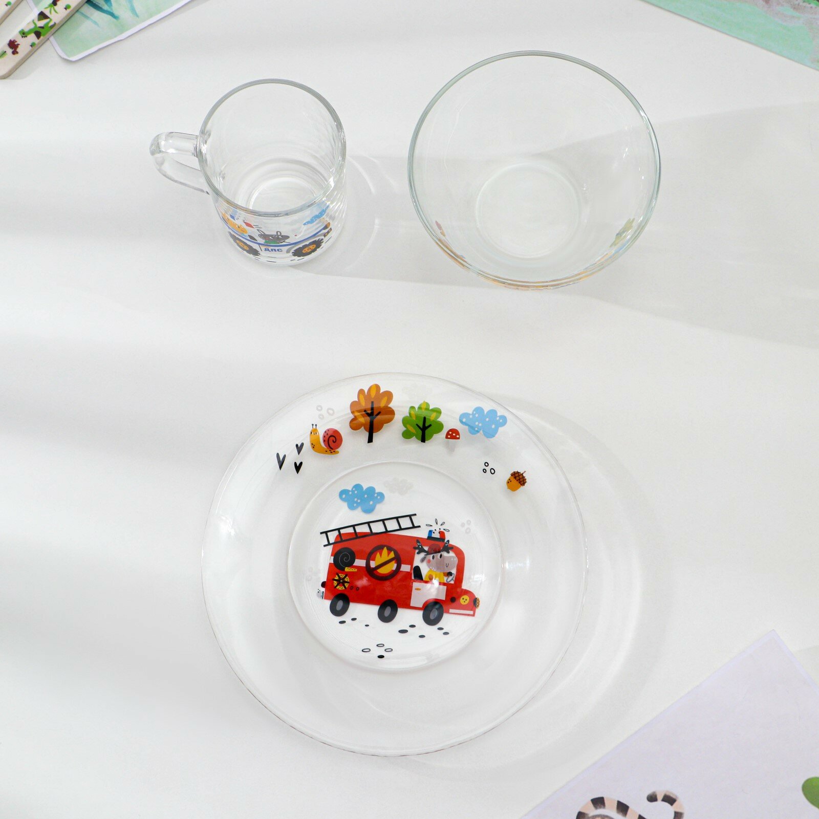 Набор детской посуды «Спецтехника», стеклянный, 3 предмета