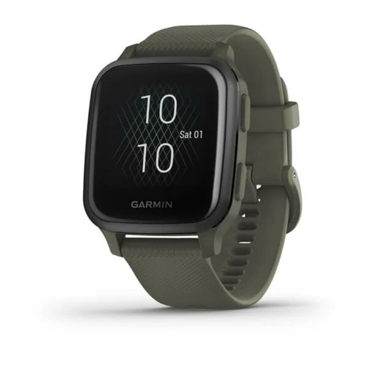 Venu Sq – Music Edition Slate Aluminum Bezel with Moss Case and Silicone Band