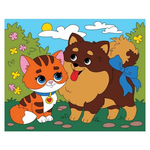 рыжий кот картина по номерам балерина и щенок хк 802350x40см разноцветный Холст с красками 20х25 см по номерам. Шпиц И котенок рыжий КОТ ХК-7850/РК