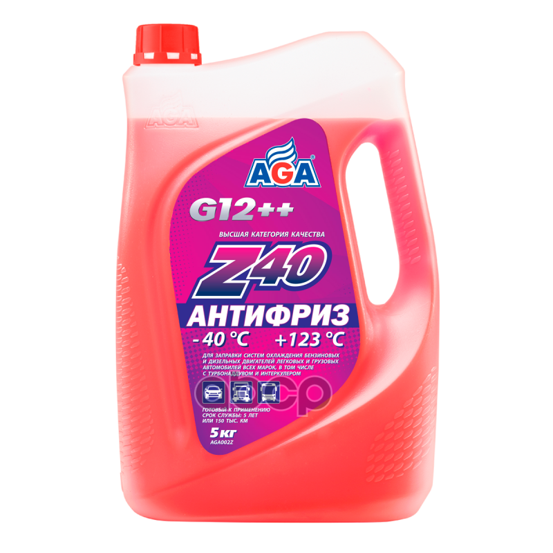 Антифриз AGA Z40 G12++ красный 5 кг (- 40 градусов)