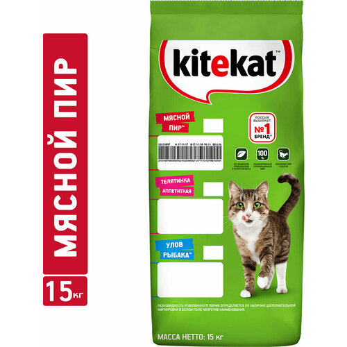 Сухой корм для кошек Kitekat Мясной пир, с мясом, 15 кг