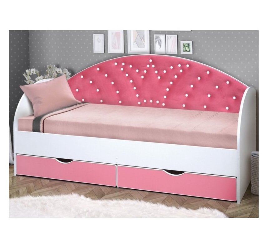 Matrix кровать с мягкой спинкой Софа корона, 160x80см, цвет розовый
