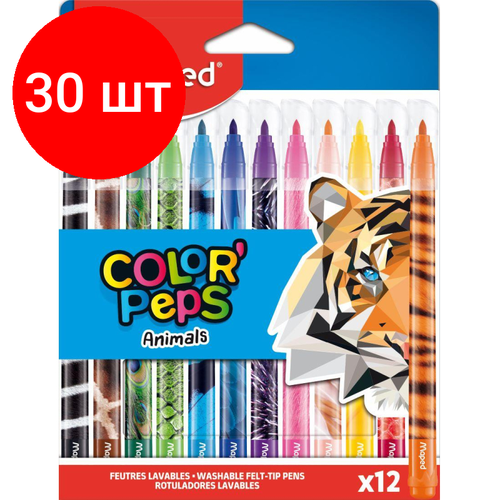 Комплект 30 наб, Фломастеры Maped COLOR'PEPS ANIMALS смываемые,12цв/наб,845403