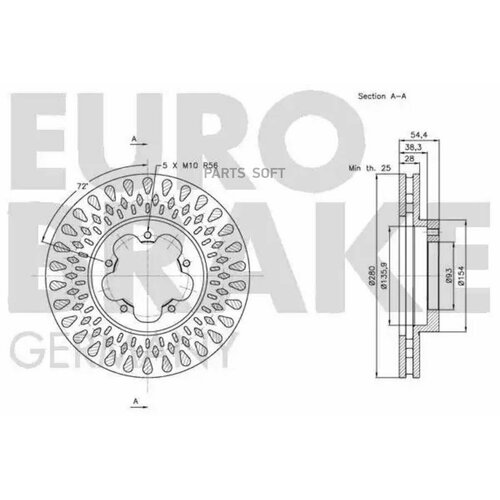 EUROBRAKE 5815202575 Диск тормозной передн. вент. [280x28] 5 отв. 2шт