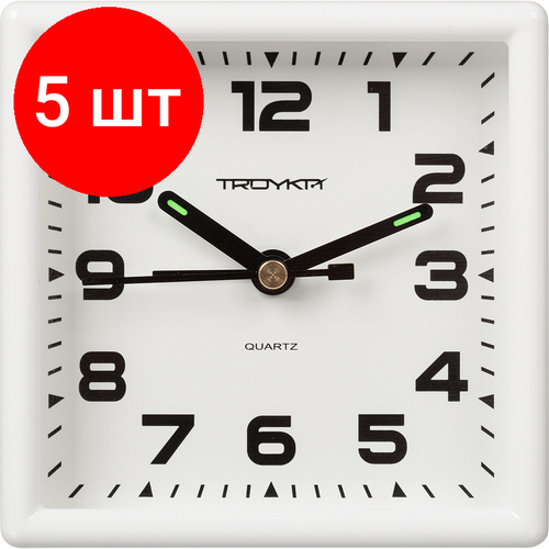 Комплект 5 штук, Часы Будильник, пластиковый 95x95мм, с сигналом 08.10.801