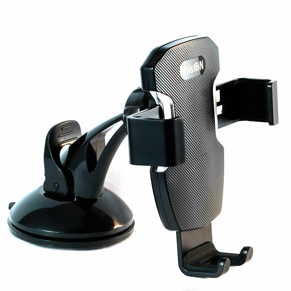 фото Автомобильный держатель FaisON, H-6, Reveal, двойной зажим, торпедо, лобовое стекло, для смартфона, цвет: чёрный