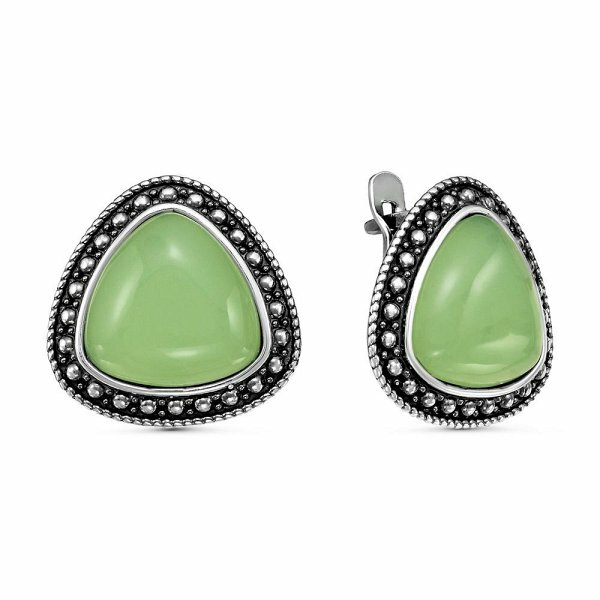 Серьги AV Jewelry, серебро, 925 проба, родирование, нефрит синтетический