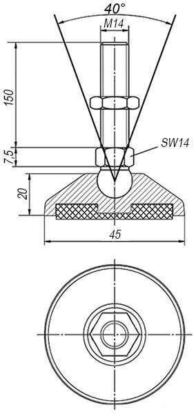 Опора шарнирная антискользящая M14x150 до 900 кг Алтервиа A0002311204514150