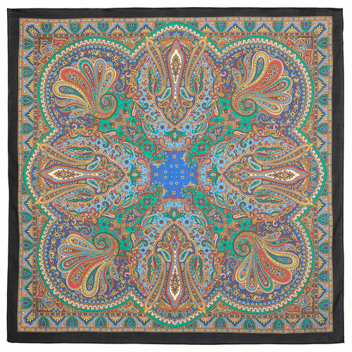 Платок Павловопосадская платочная мануфактура, 70х70 см, голубой, черный