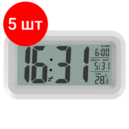 Комплект 5 штук, Часы-будильник Ritmix CAT-100 White белый