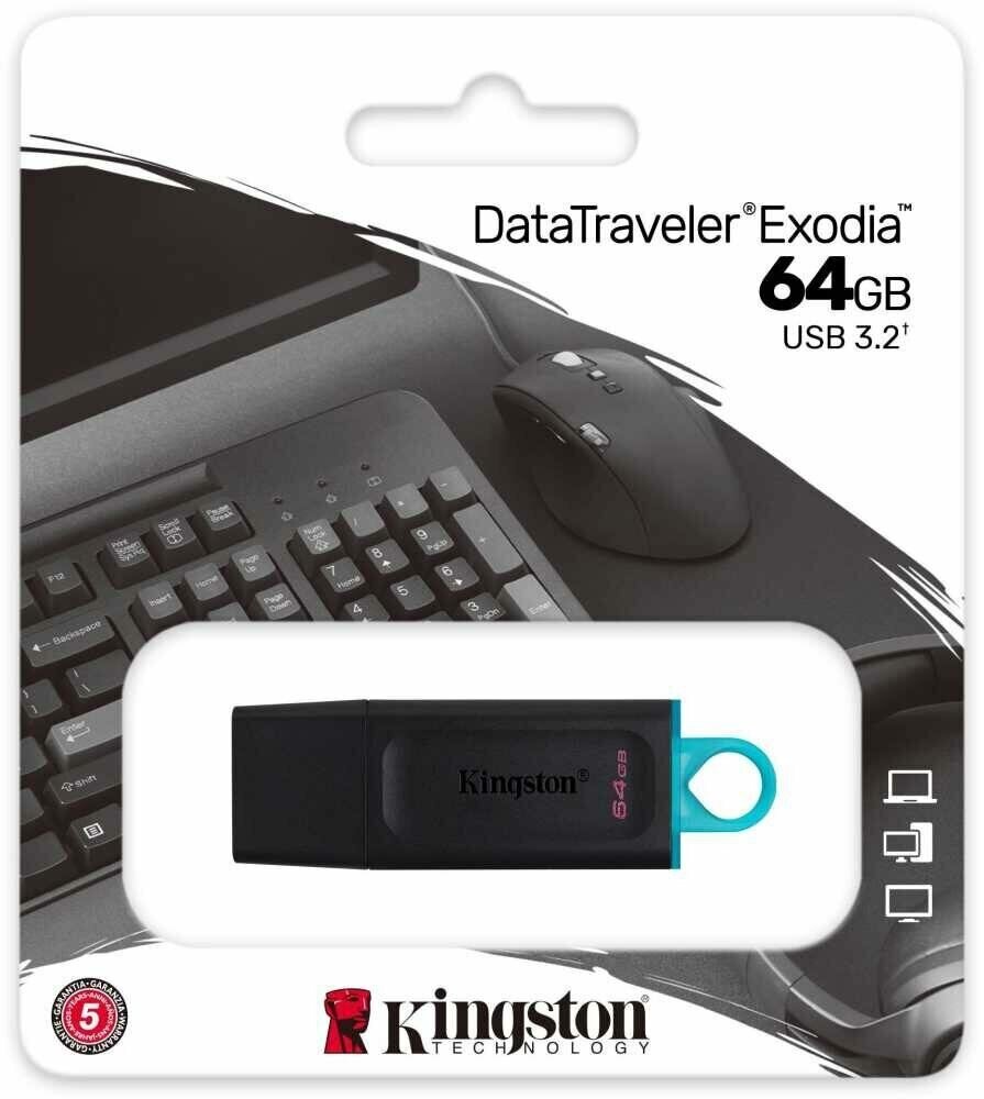 Флешка Kingston 64Gb DataTraveler Exodia DTX-64GB USB3.2 черный/голубой