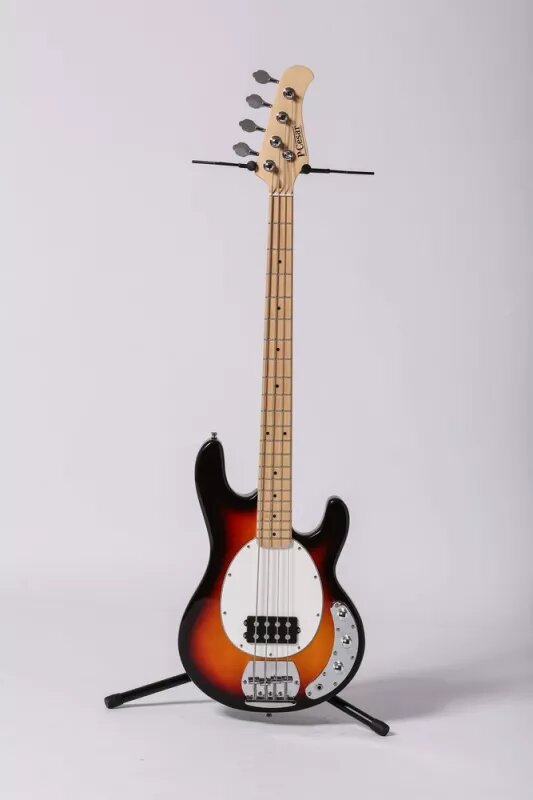 Pierre Cesar MB100 TSB бас-гитара стиль MusicMan, 4 струны, корпус липа, гриф клен, накладка клен, ширина верхнего порожка 42 мм, 1 датчик пассивный humbucker, 3 ручки регулировки, Tobacco Sunburst