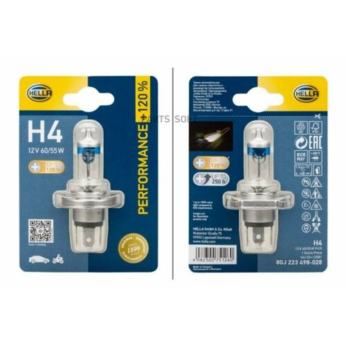 BEHR-HELLA 8GJ 223 498-028 Лампа HELLA галогеновая H4 P43T 60W