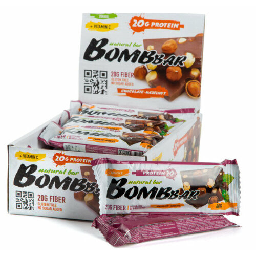 фото Bombbar, протеиновый батончик 15шт х 60г (шоколад-фундук)