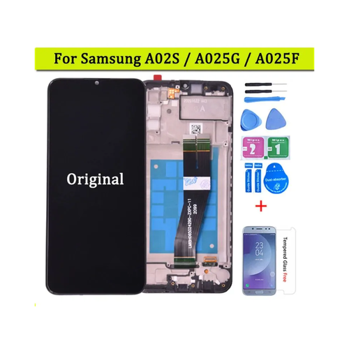 Дисплей Samsung Galaxy A02 (SM-A022F) с тачскрином черный (LCD Original) в рамке + набор инструментов + защитное стекло