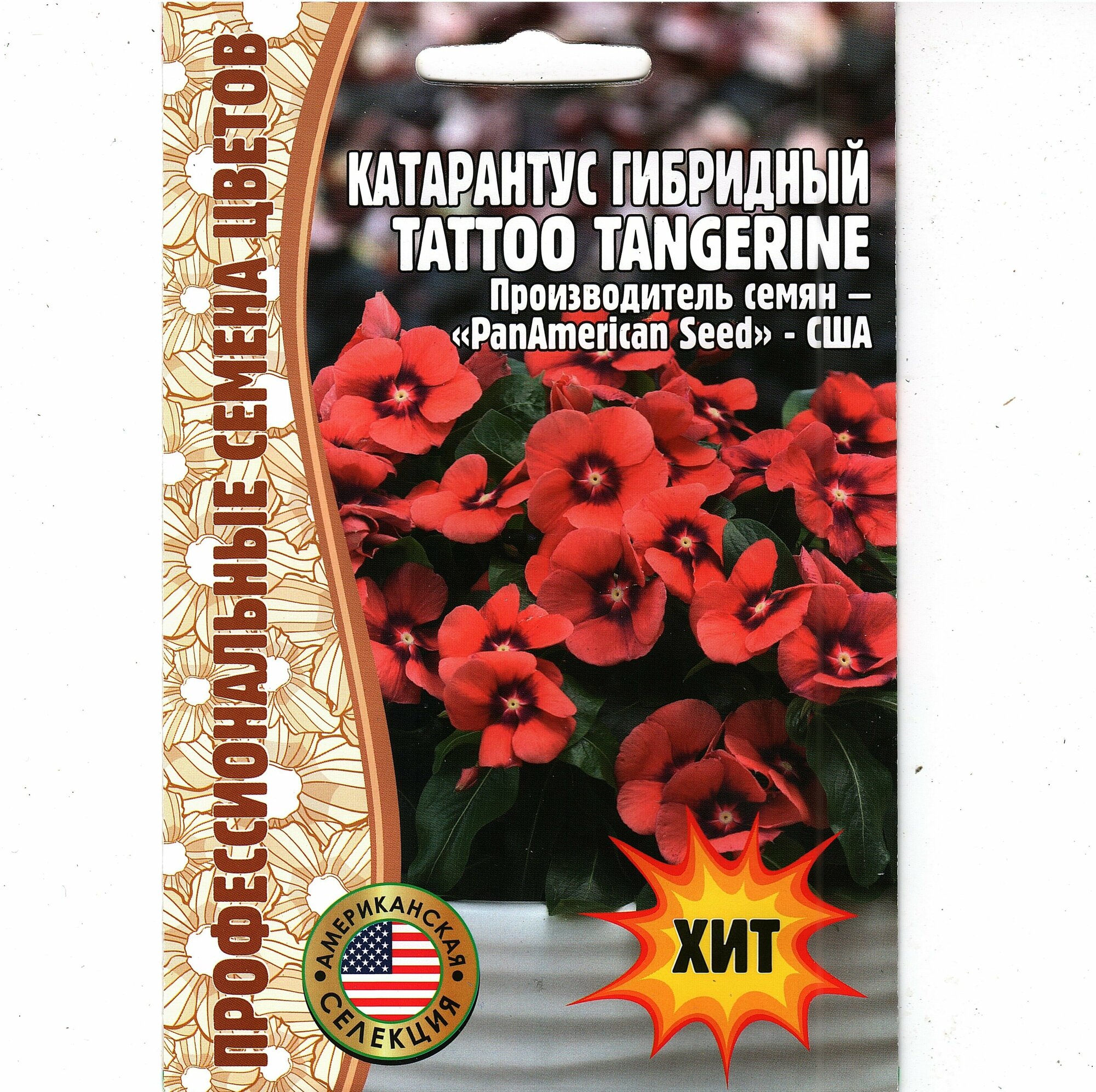 Катарантус TATTOO TANGERINE 1, гибридный ( 1 уп: 5 семян )