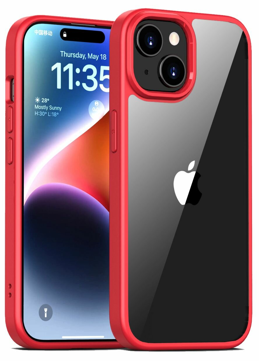 Прозрачный чехол для Apple iPhone 15 / Айфон 15 с силиконовым кантом Crystal Case (Красный)