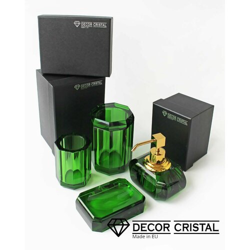 Набор аксессуаров для ванной комнаты DECOR CRISTAL, 4 предмета цвет: зеленый/золото