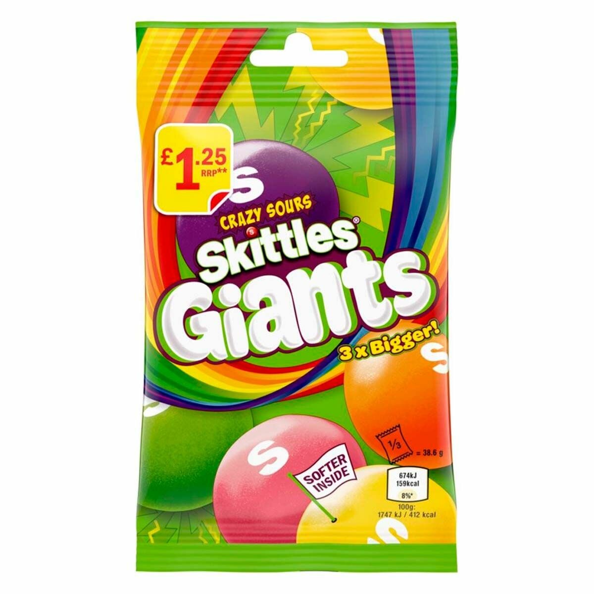 Кислые гигантские драже Skittles Giants Crazy Sours (Ирландия), 116 г - фотография № 1