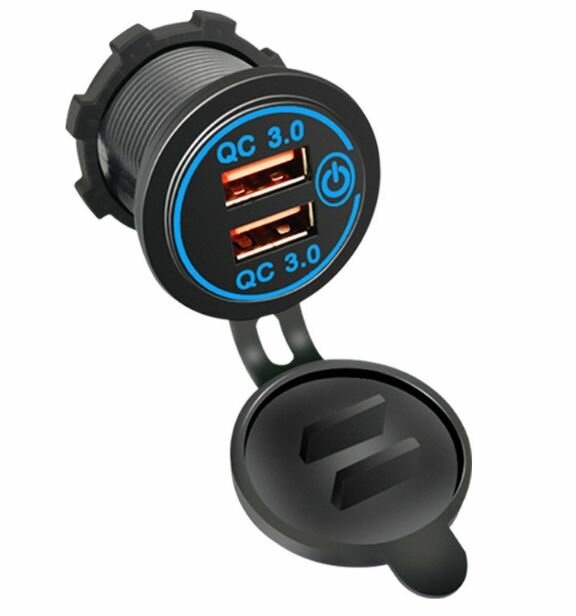 фото Зарядное устройство для автомобиля с двумя USB выходами, QC3.0, синий