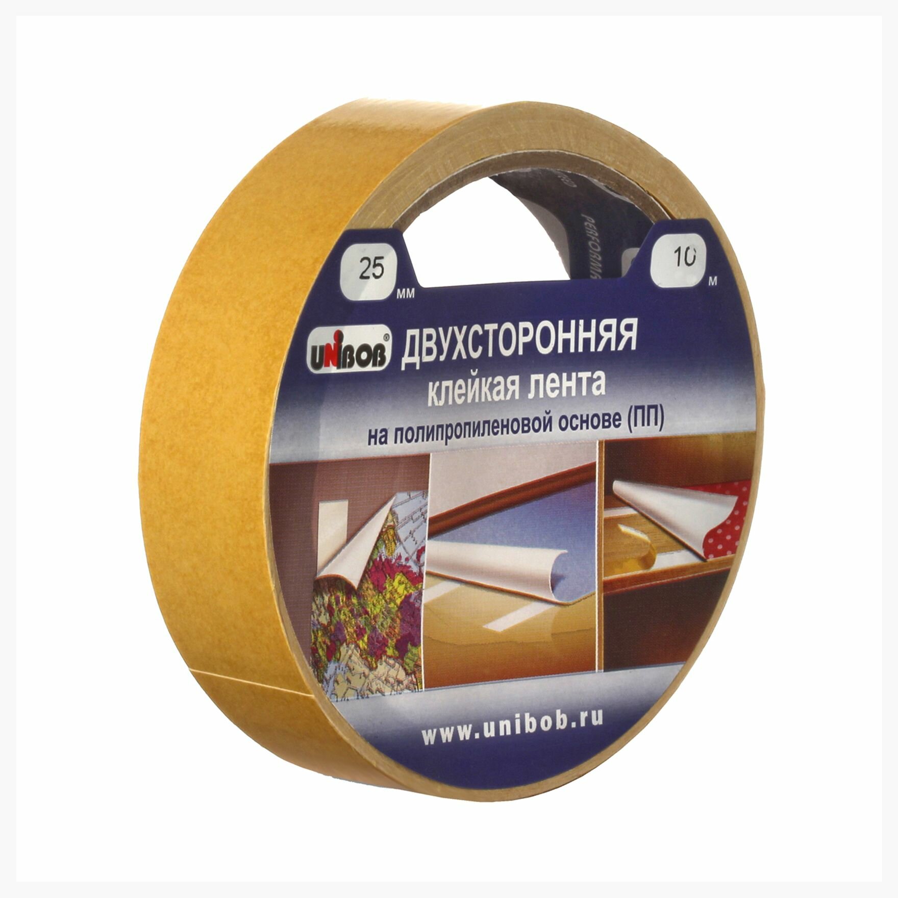 фото Клейкая лента Unibob, Двухсторонний скотч на основе полипропилена, 160 мкм 25 мм * 10 м