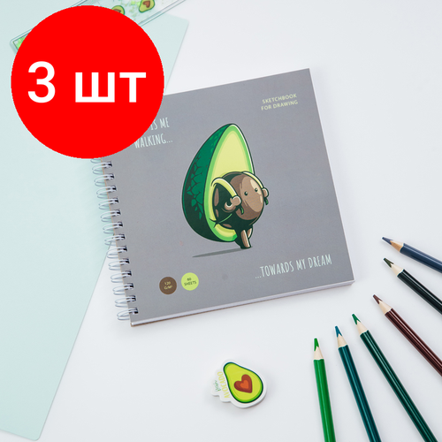 фото Комплект 3 шт, скетчбук 60л, 150*150 meshu "avocadreams", на гребне, выб. лак, soft-touch, 120г/м2