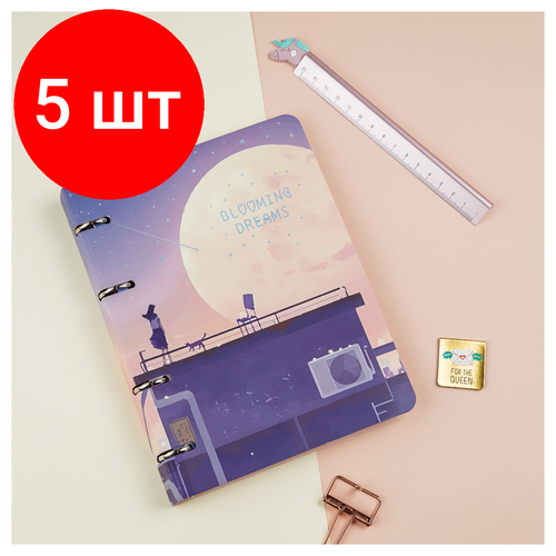 Комплект 5 шт, Тетрадь на кольцах А5, 100л, MESHU Blooming dreams, картон, матовая ламинация, тиснение фольгой тетрадь на кольцах 160л а5 bg hello spring клетка матовая ламинация тиснение голографической фольгой тт5к160 лм тгф 10103