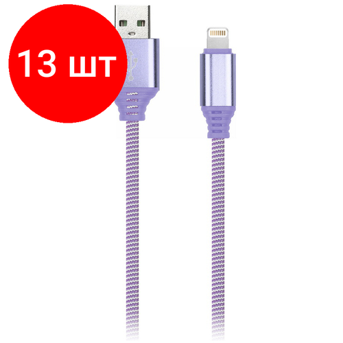 Комплект 13 шт Кабель Smartbuy iK-512NS USBAM - LightningM для Apple в оплетке 2A output 1м фиолетовый 2454₽