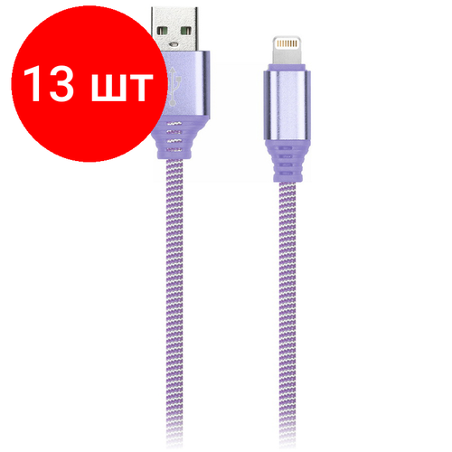 Комплект 13 шт, Кабель Smartbuy iK-512NS, USB(AM) - Lightning(M), для Apple, в оплетке, 2A output, 1м, фиолетовый кабель smartbuy ik 512fc white pd usb c m lightning 1м