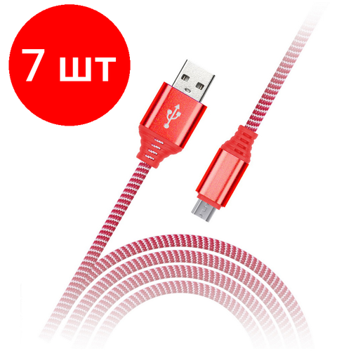 Комплект 7 шт, Кабель Smartbuy iK-12NS, USB2.0 (A) - microUSB (B), в оплетке, 2A output, 1м, красный комплект 26 шт кабель smartbuy ik 12ns usb2 0 a microusb b в оплетке 2a output 1м зеленый