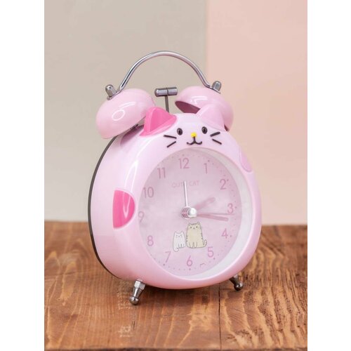 Часы настольные с будильником Cat pink розовый