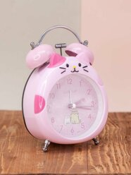 Часы настольные с будильником Cat pink