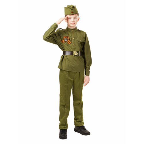 Костюм Солдат хлопок (гимнастерка, брюки, пилотка, ремень, георгиевская лента) BATIK (2130 к-21 158) гимнастерка военная для костюма солдата для мальчика детская