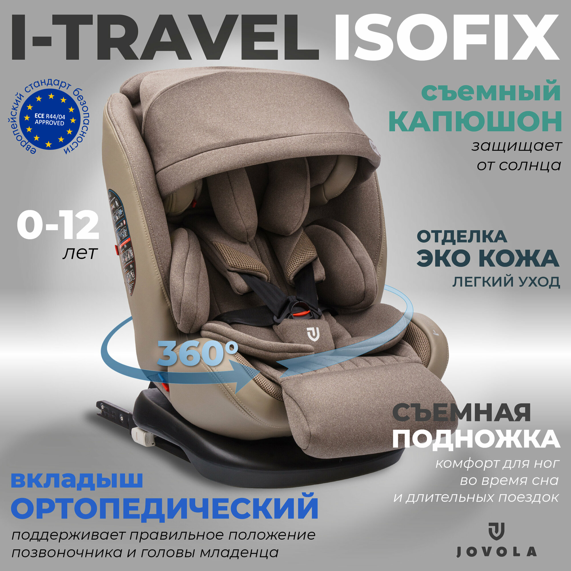 Автокресло Jovola I-Travel Isofix растущее 0-36 кг гр. 0123 черный